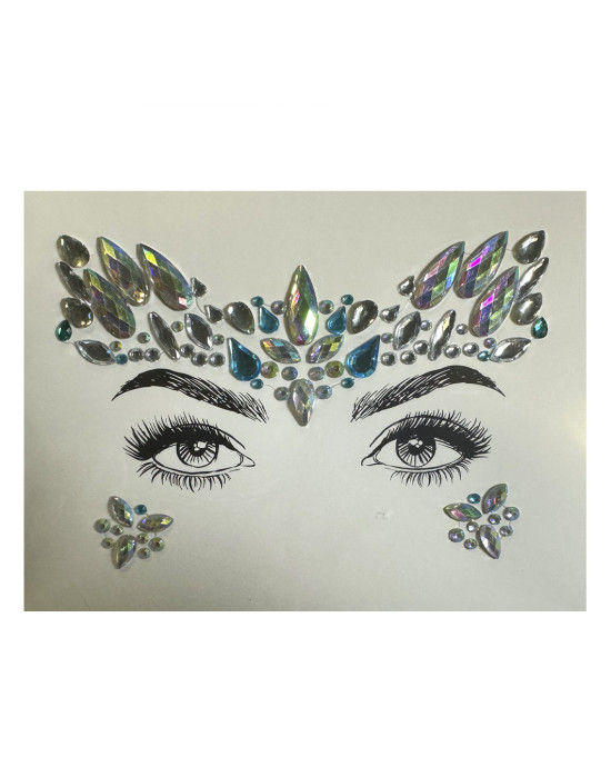 Resin gem stickers with adhesive for sticking to the face.